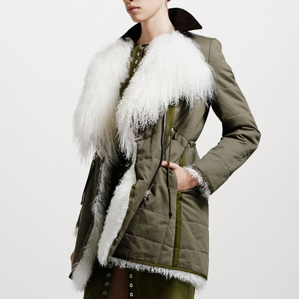Altuzarra PF/15 Green Cotton Quilted Lamb-Fur Coat